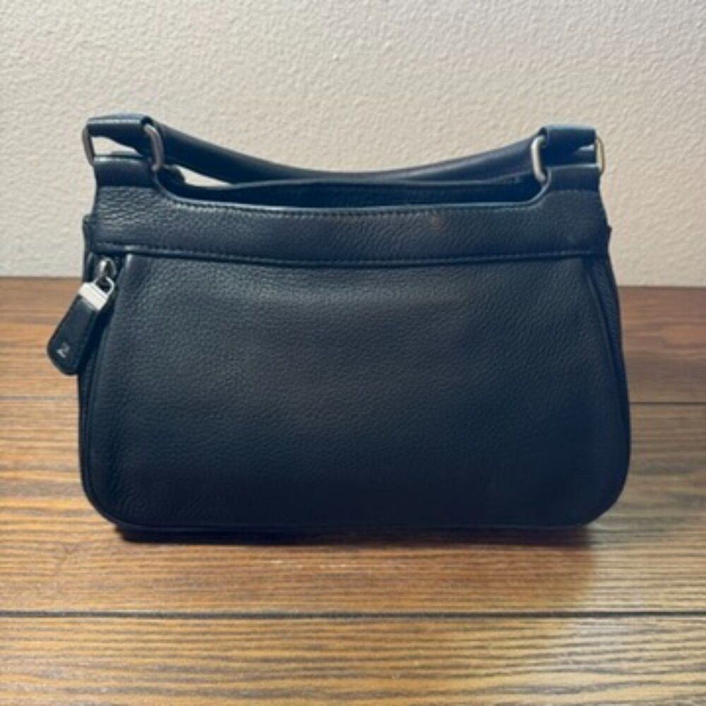 Vintage Fossil Handbag Small Black Pebble Leather Multi Compartment Shoulder Bag